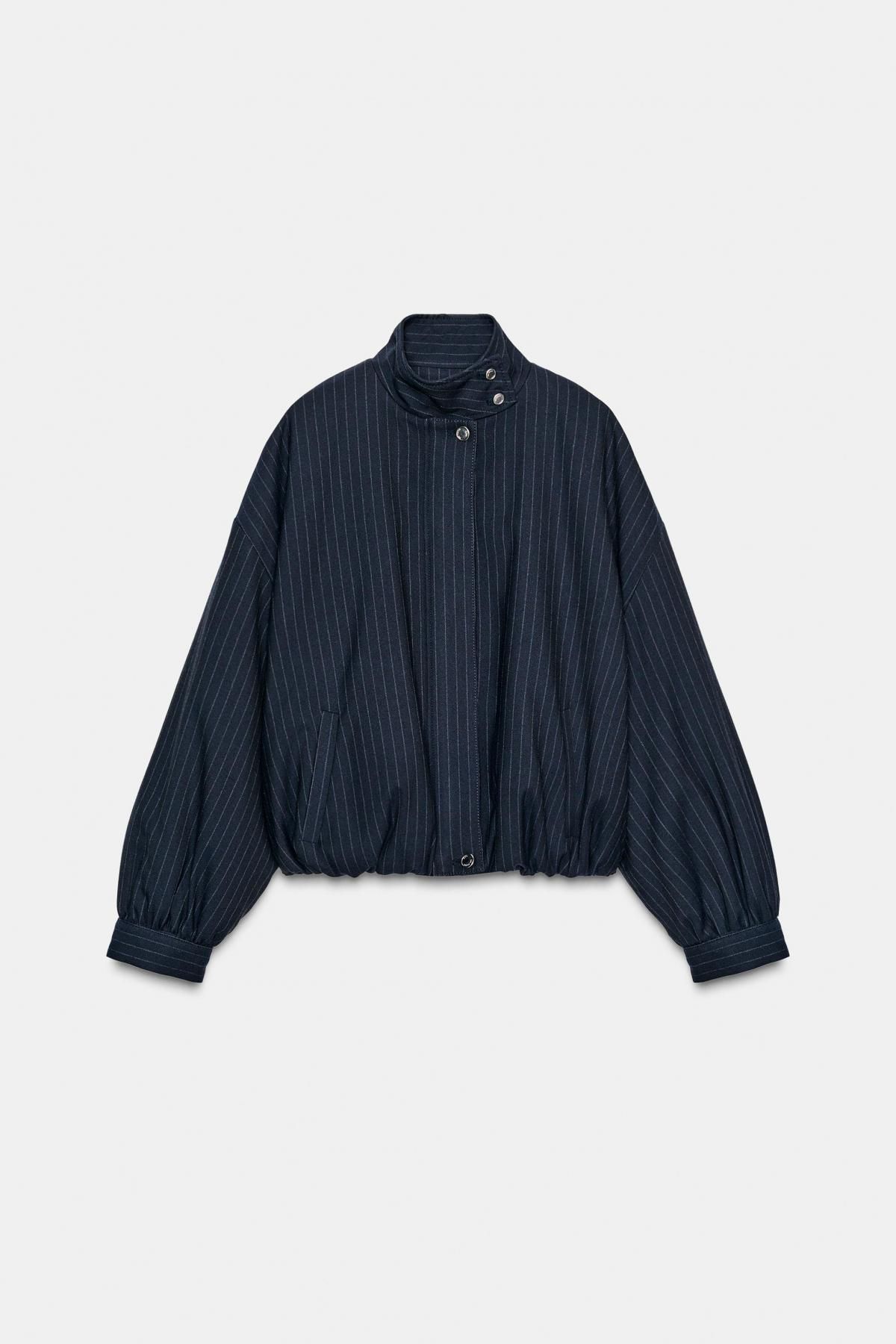 자라 핀스트라이프 하이넥 봄버 재킷 9335/677 NAVY / WHITE - 상품 이미지