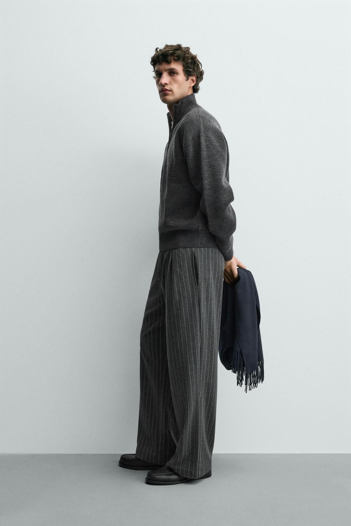 자라 핀스트라이프 와이드 슬랙스 팬츠 4333/308 ANTHRACITE GREY - 상세 이미지 5