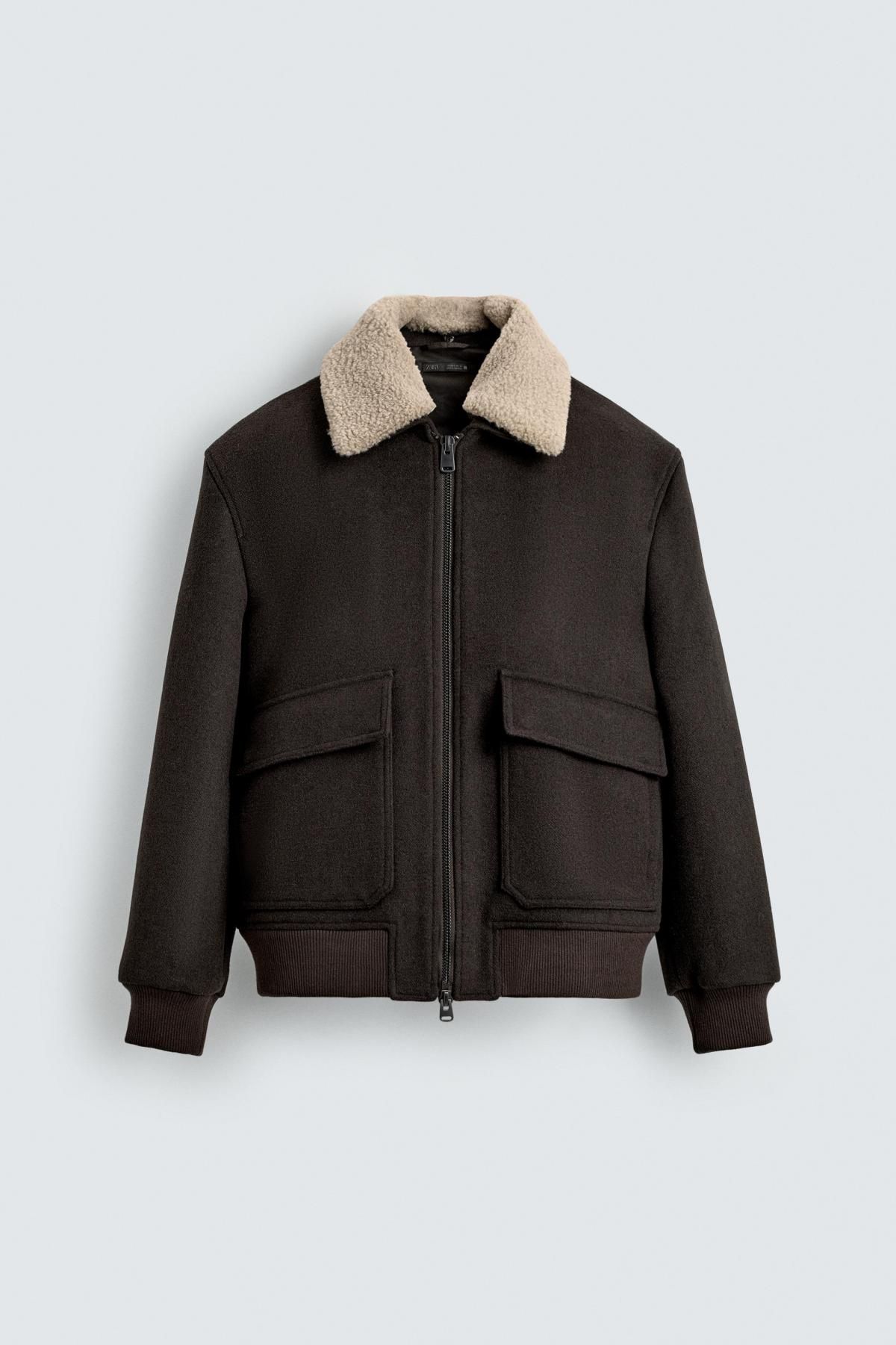 자라 울블렌드 캐시미어 집업 재킷 시어링카라 2949/364 BROWN - 상품 이미지