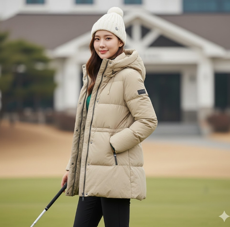 핑 골프웨어 여성 겨울 덕다운 중기장 스트링 적용 오리털 다운 패딩점퍼 - 상세 이미지 2