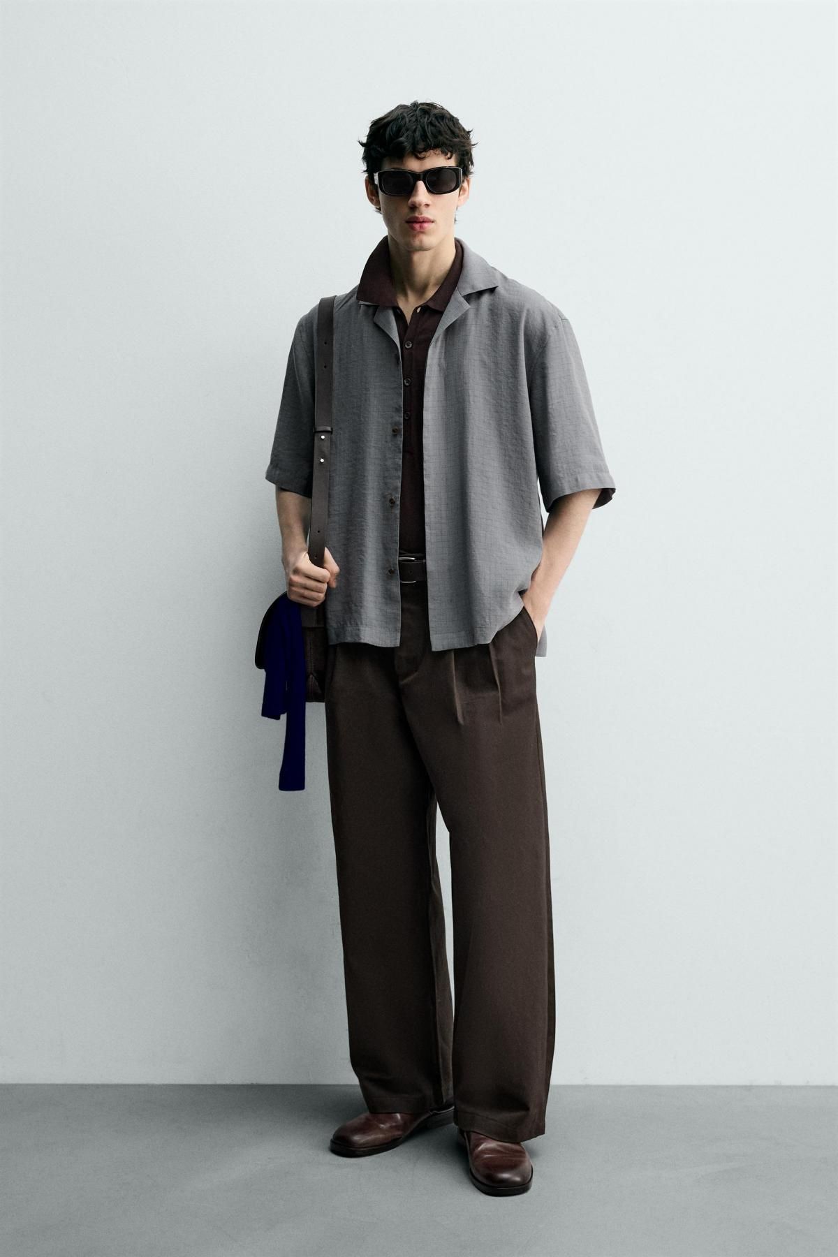 자라 테크니컬 모달 릴렉스핏 체크 반팔 셔츠 4097/791 GREY / BLUE - 상세 이미지 2