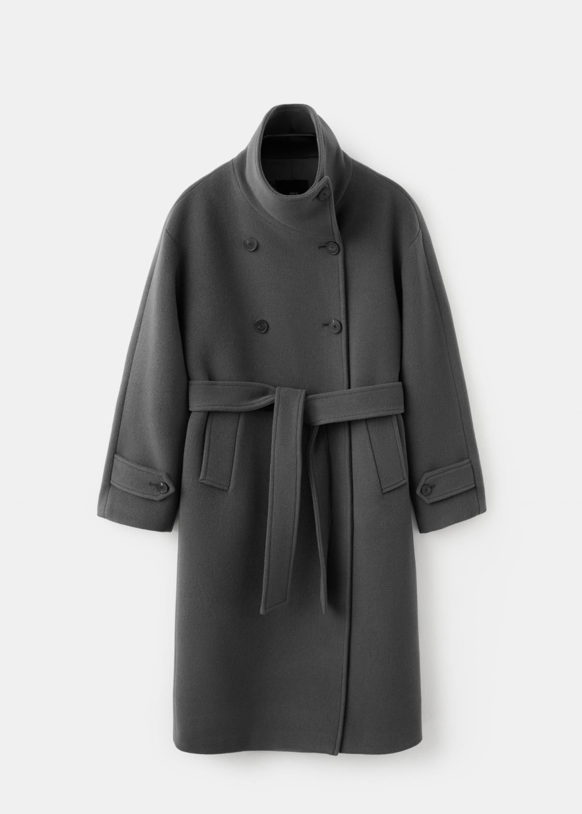 망고 테크니컬 울 롱 벨트 코트 하이넥 27044438 GRIS - 상품 이미지