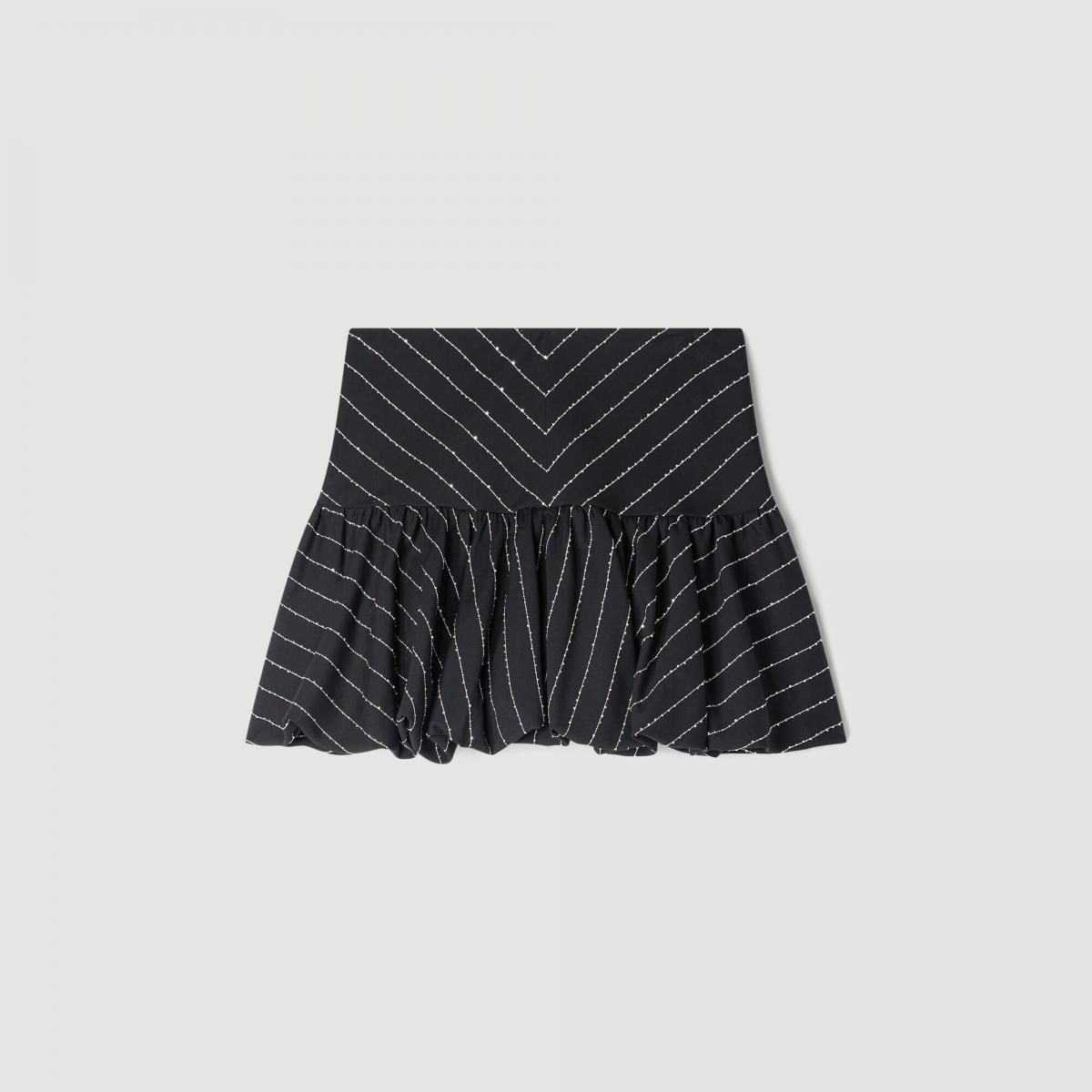 산드로 글리터 스트라이프 미니 벌룬 스커트 SFPJU01577_B198 SCHWARZ / WEISS - 메인 이미지