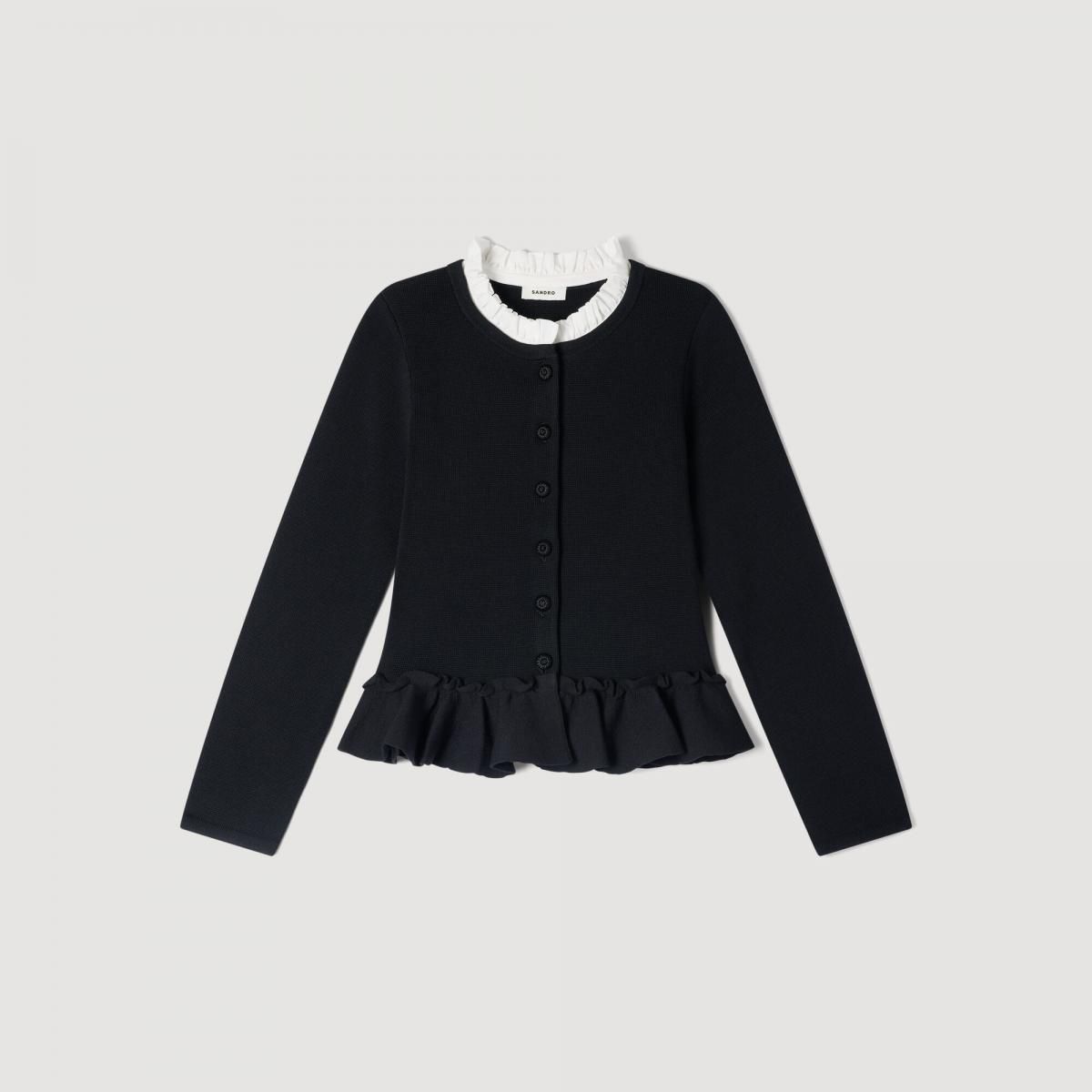 산드로 페플럼 빅토리안카라 2in1 가디건 SFPCA01360_20 SCHWARZ - 메인 이미지