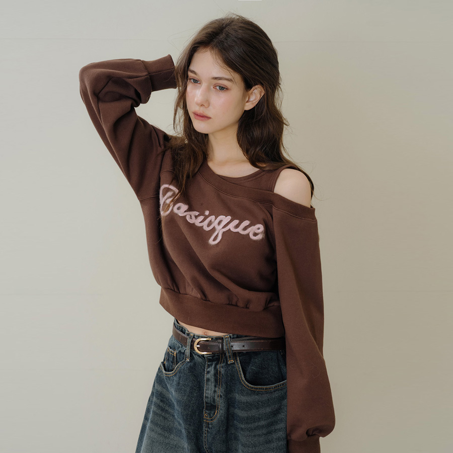 로고 자수 브러시드 숄더슬릿 스웨트셔츠 (BROWN) - 상세 이미지 3