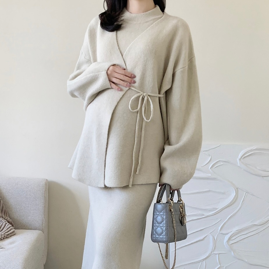 햅번 랩가디건 반목 슬림 니트 임산부원피스 세트 겨울 하객룩 만삭 임부복