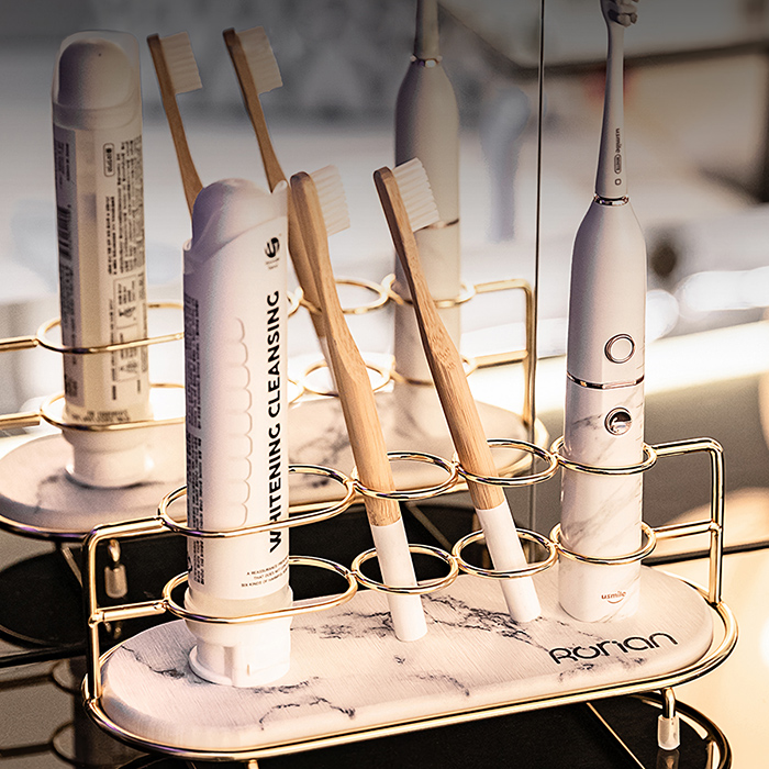 규조토 칫솔꽂이 치약 전동칫솔 거치대 4구, 테라조 골드