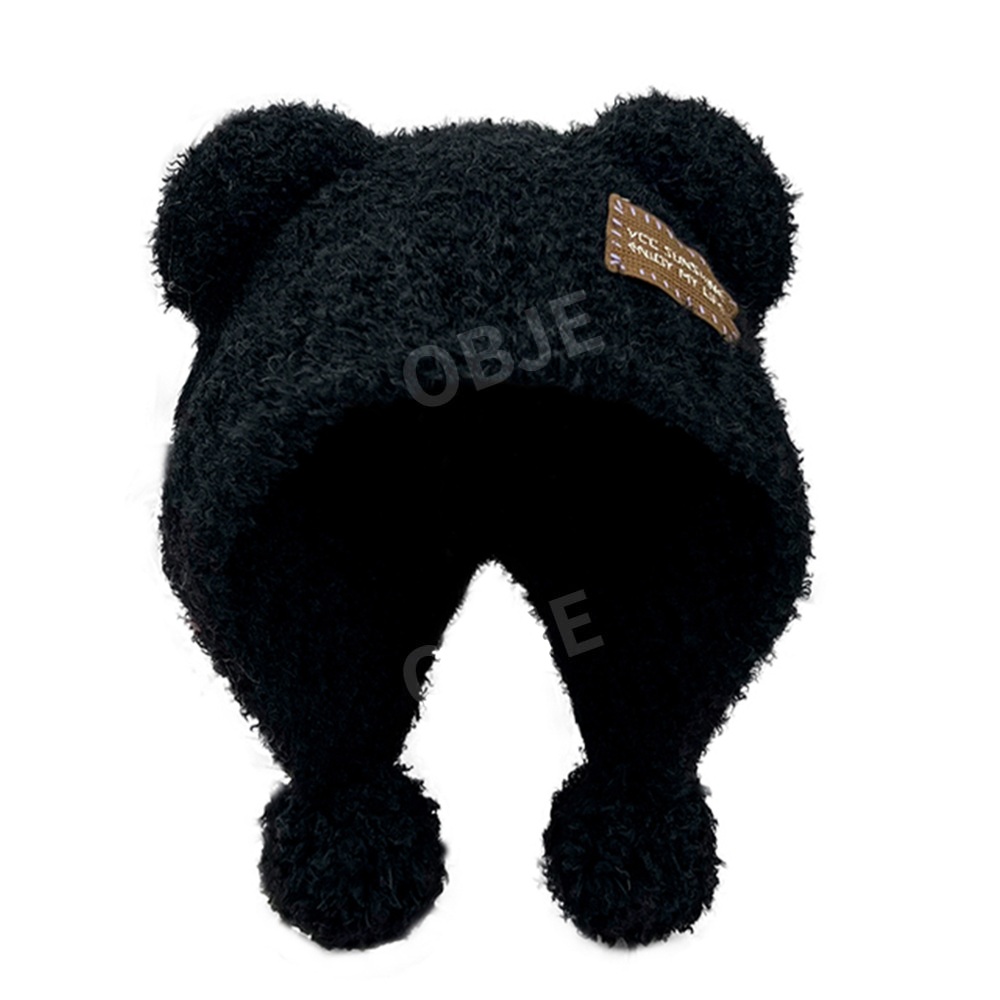 곰돌이 귀덮개 니트 모자 공용 귀달이 모자 - 상품 이미지