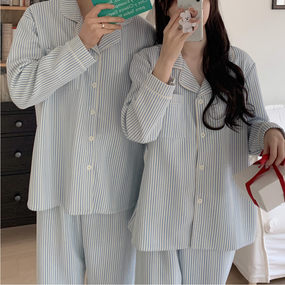 누빔잠옷 커플수면잠옷 겨울파자마 크리스마스 빅사이즈 수유 신혼부부 홈웨어 세트 - 상세 이미지 3