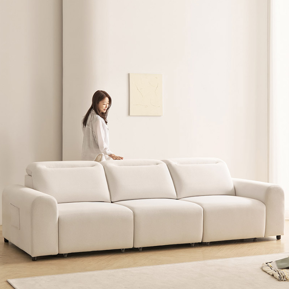 기간할인가 프린홈 스마트 슬릭 무빙 모션 슬라이드 리클라이너 패브릭 소파 스툴미포함, 아이보리, 4인용