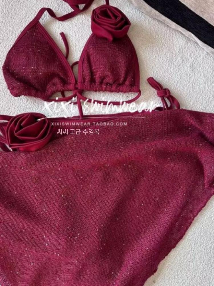 크리스마스수영복 여성 산타 비키니 호텔 실내 수영복 레드 S - 상세 이미지 4