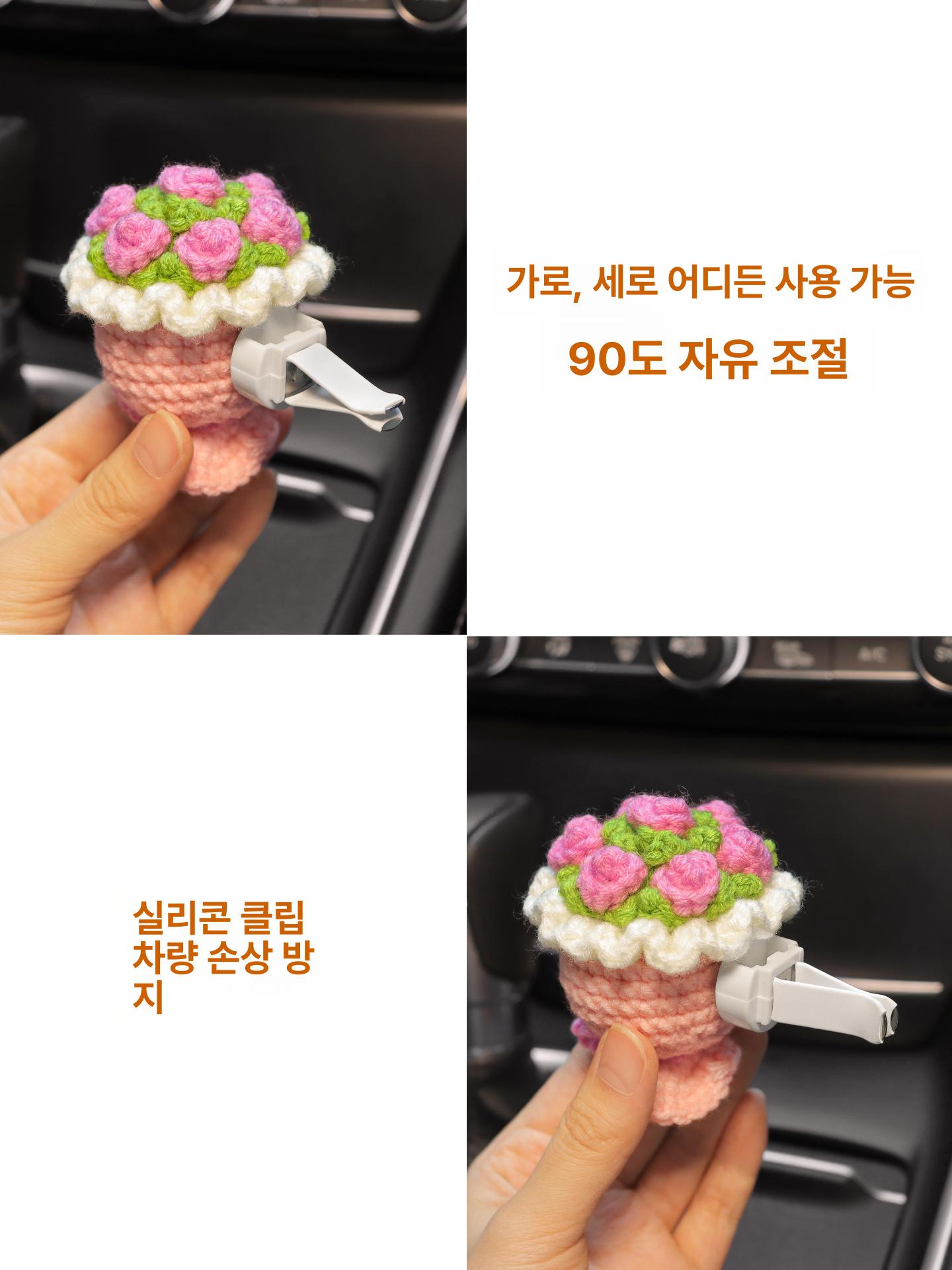 차량용 에어컨 장식 로즈 플라워 꽃다발 인테리어 소품 핑크 - 상세 이미지 5