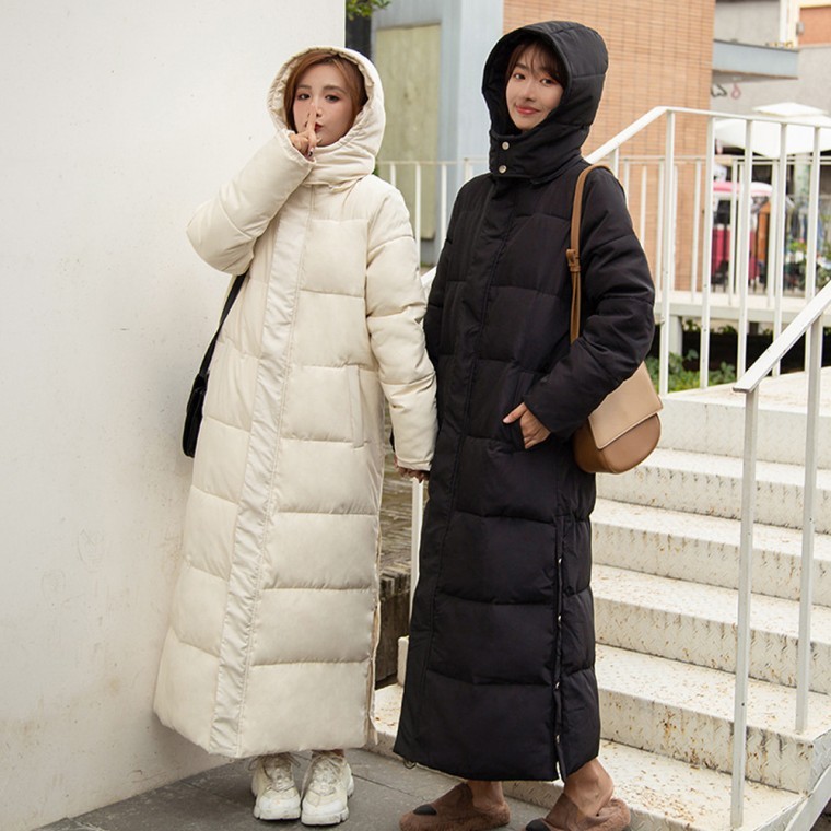 세이츠 사이드 단추 후드 롱패딩 SD-241114 - 상품 이미지