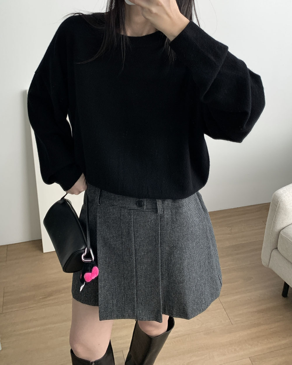 아웃핏 몬드 스커트 밴딩 체크 미니 스커트 (그레이) 이미지 8