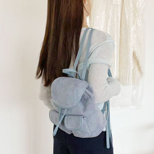(BB) ME 심플 여성 미니 백팩 스웨이드 스쿨백 플랩 포켓 스트링 데일리백 캐주얼 가방 - 상세 이미지 5