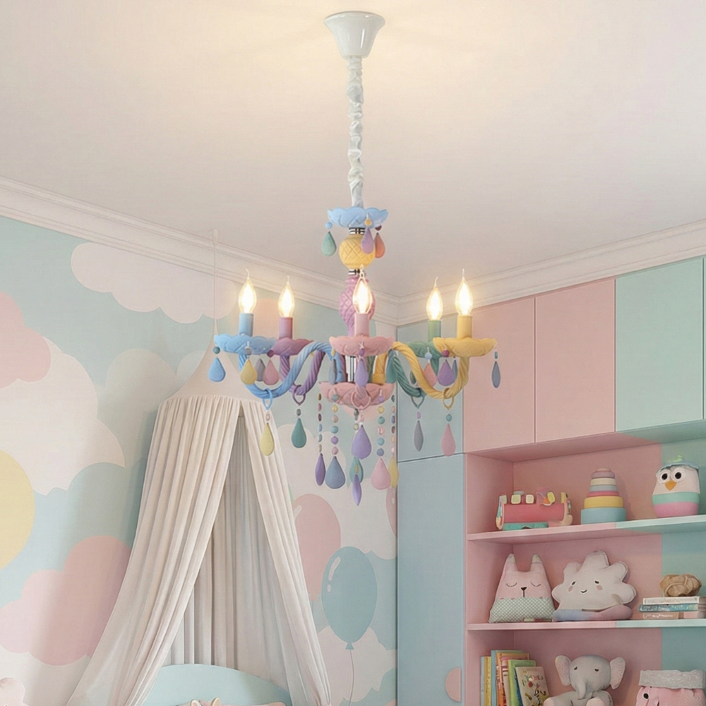 비비드 샹들리에 5등 560 키즈 아이방 마카롱 파스텔 공주방 감성 포인트조명