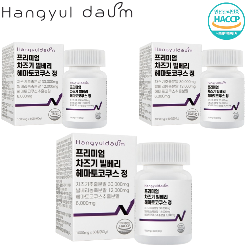 한결다움 차즈기 빌베리 헤마토코쿠스 추출물 정 60정 3박스 6개월 루테올린 눈 건강 효능 - 상품 이미지