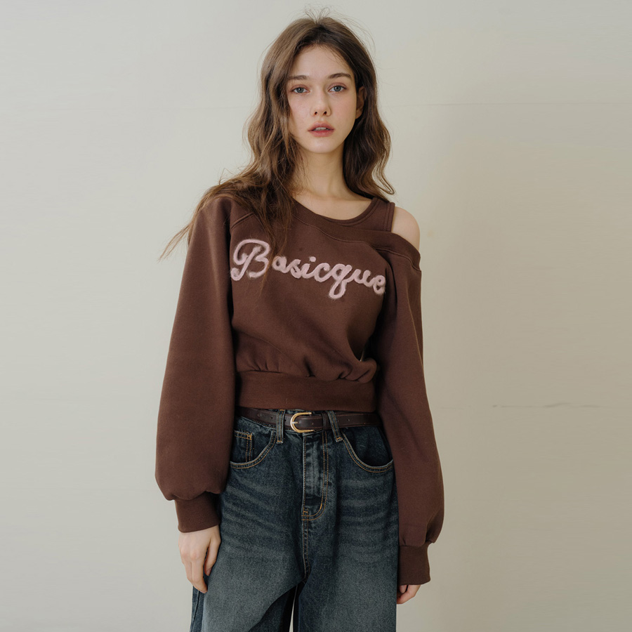 로고 자수 브러시드 숄더슬릿 스웨트셔츠 (BROWN) 이미지 6