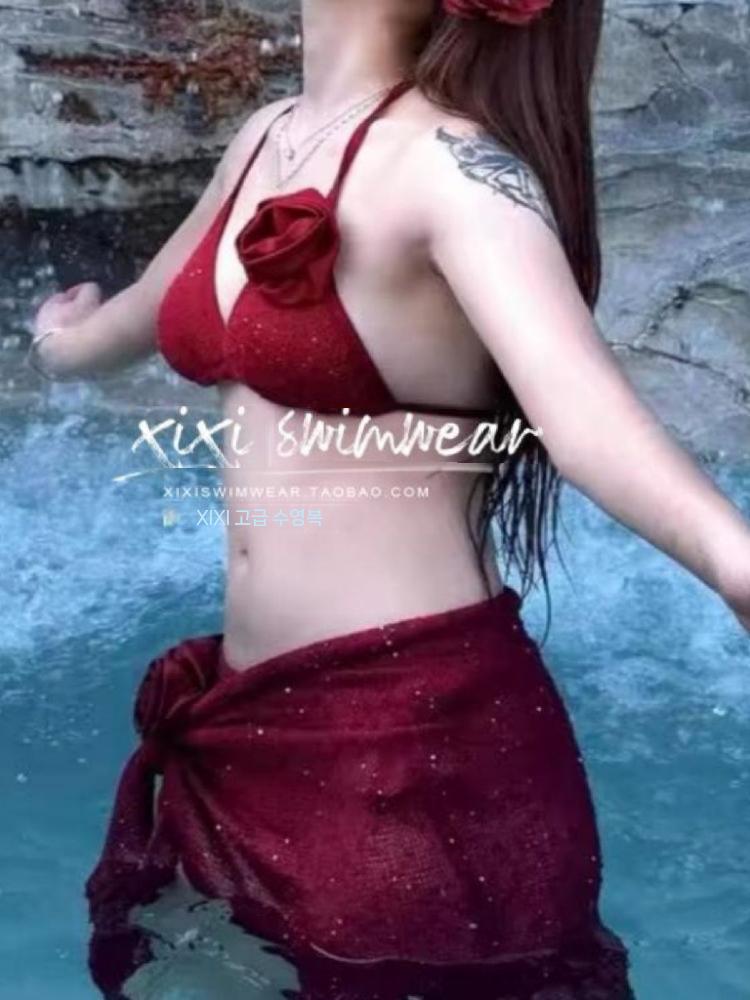 크리스마스수영복 여성 산타 비키니 호텔 실내 수영복 레드 S - 상세 이미지 2