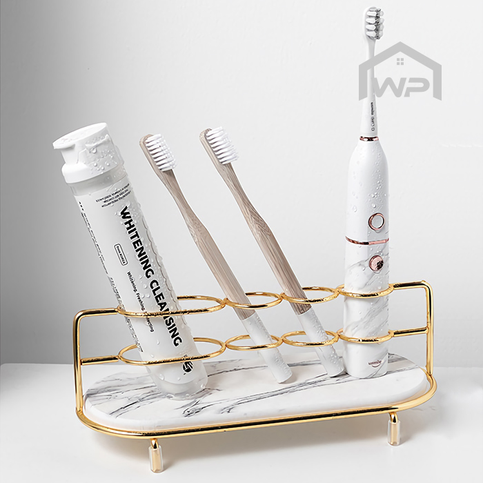 규조토 칫솔꽂이 치약 전동칫솔 거치대 4구, 테라조 골드