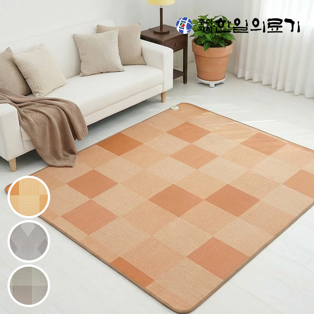 한일의료기 거실용 전기매트 전기장판 탄소 바닥용 카페트 1인용 온열매트 체크오렌지 소형 - 상품 이미지