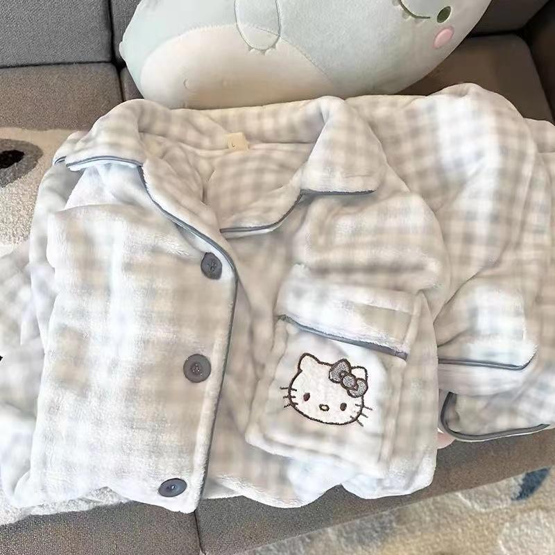 산리오 파자마 수면 잠옷 플리스 안감 여성 홈웨어 가을 겨울 포차코 키티 한교동 한교동 신발 미포함 M 37.5~50kg - 상세 이미지 3