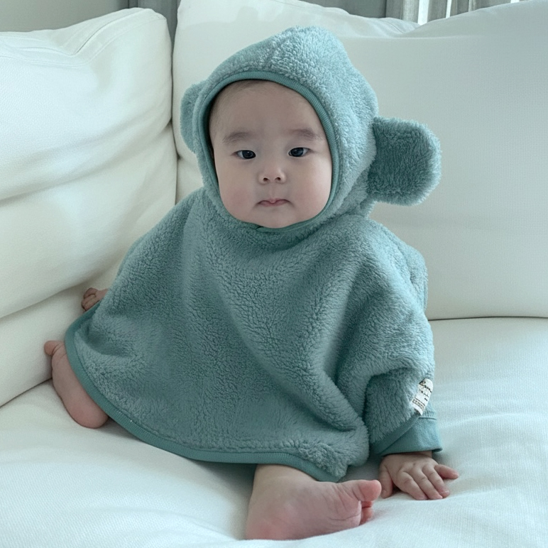 바니블라썸 아기 방한모자 겨울 유아 극세사 바라클라바 보넷 케이프후드 모자 크림 핑크