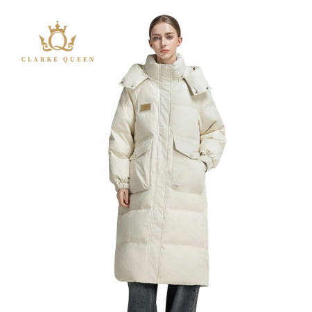 [해외]CLARKE QUEEN 여성용 롱 다운 우아한 재킷 정교한 겨울 오리 코트 후드 오버 더 니 고급스러운 캐주얼 두꺼운 장착 프리미엄 패딩 퍼글래머러스한 퍼 204158