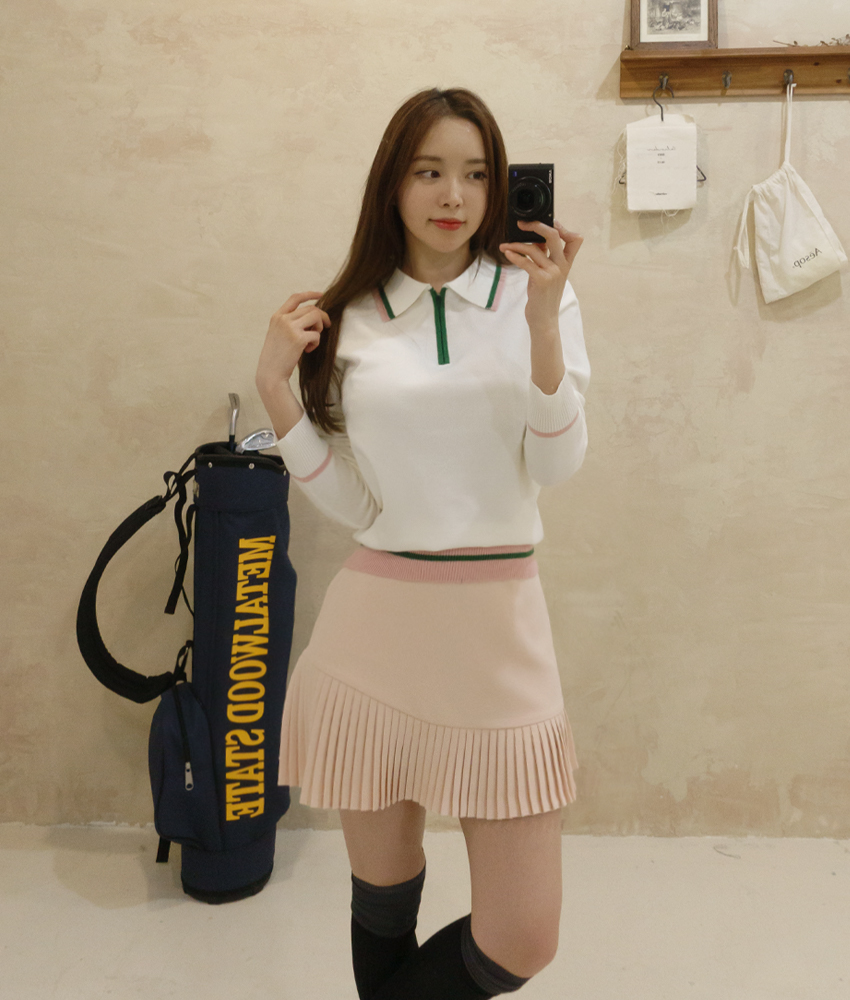 배색카라 반집업 여성 골프 니트티 가을겨울 이미지 2