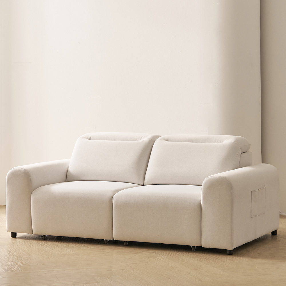 기간할인가 프린홈 스마트 슬릭 무빙 모션 슬라이드 리클라이너 패브릭 소파 스툴미포함, 아이보리, 3인용