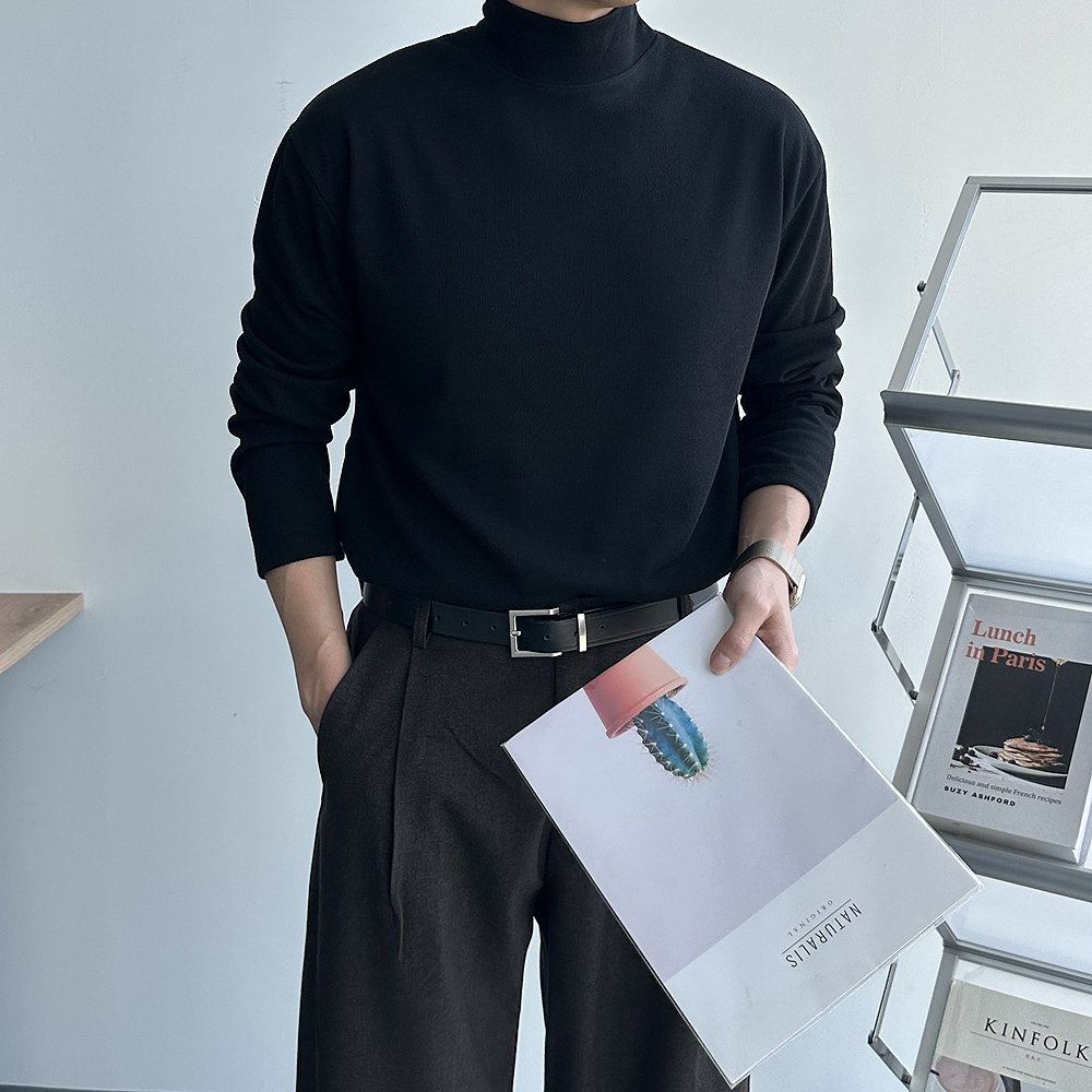 모크넥 목폴라 니트 구김없는 오버핏 반목폴라 남자 니트 - 상세 이미지 2