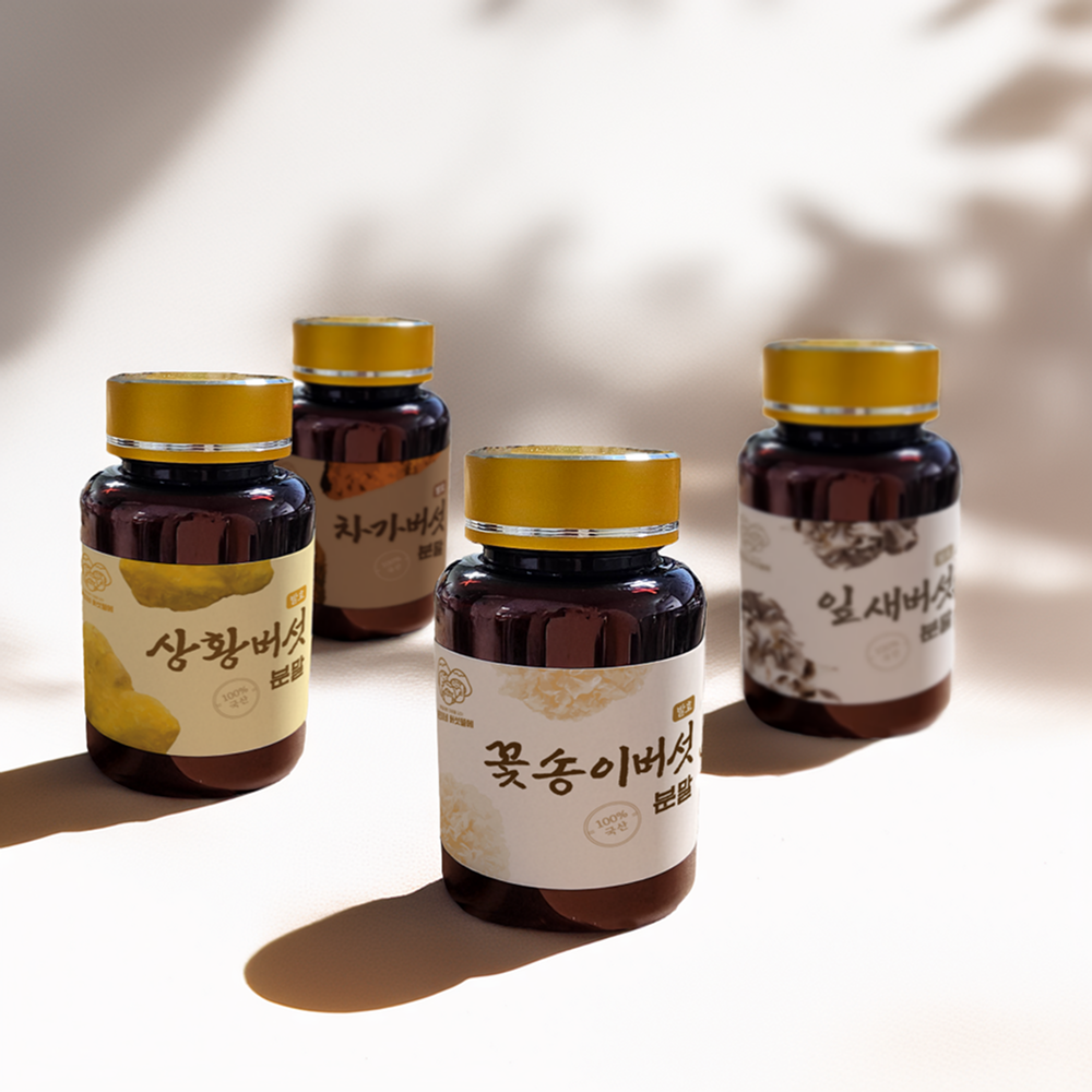 하진이네 버섯분말 4종 세트 국산 꽃송이 차가 상황 잎새 - 상품 이미지