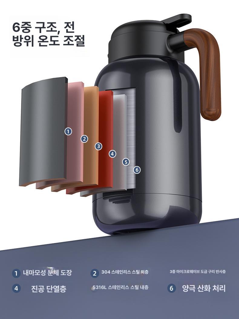 대용량 스텐 보온병 보온물통 신형 가정용 스테인 빈티지그레이 2.0l - 상세 이미지 4