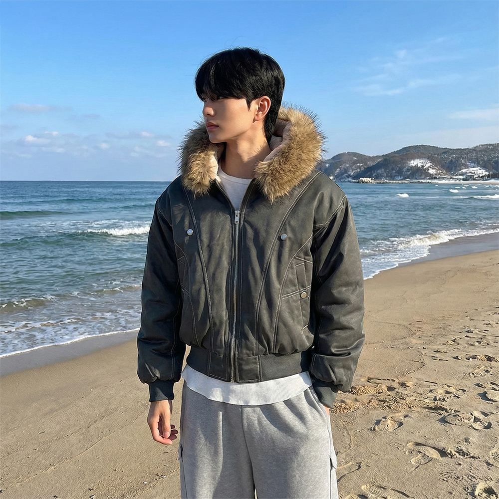 남자숏패딩 라쿤패딩 개파카 - 상품 이미지