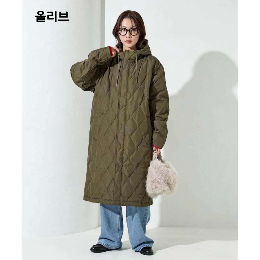 프릭스스토어 퀼트 후드 롱 다운 자켓 여성 누빔 롱 패딩 25AW 블랙 - 상세 이미지 4
