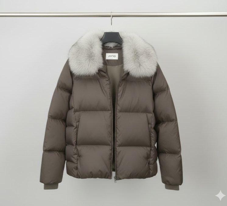 핑 골프웨어 여자 겨울 사각퀄팅 폭스퍼 오버핏 구스다운 패딩점퍼 - 상세 이미지 4