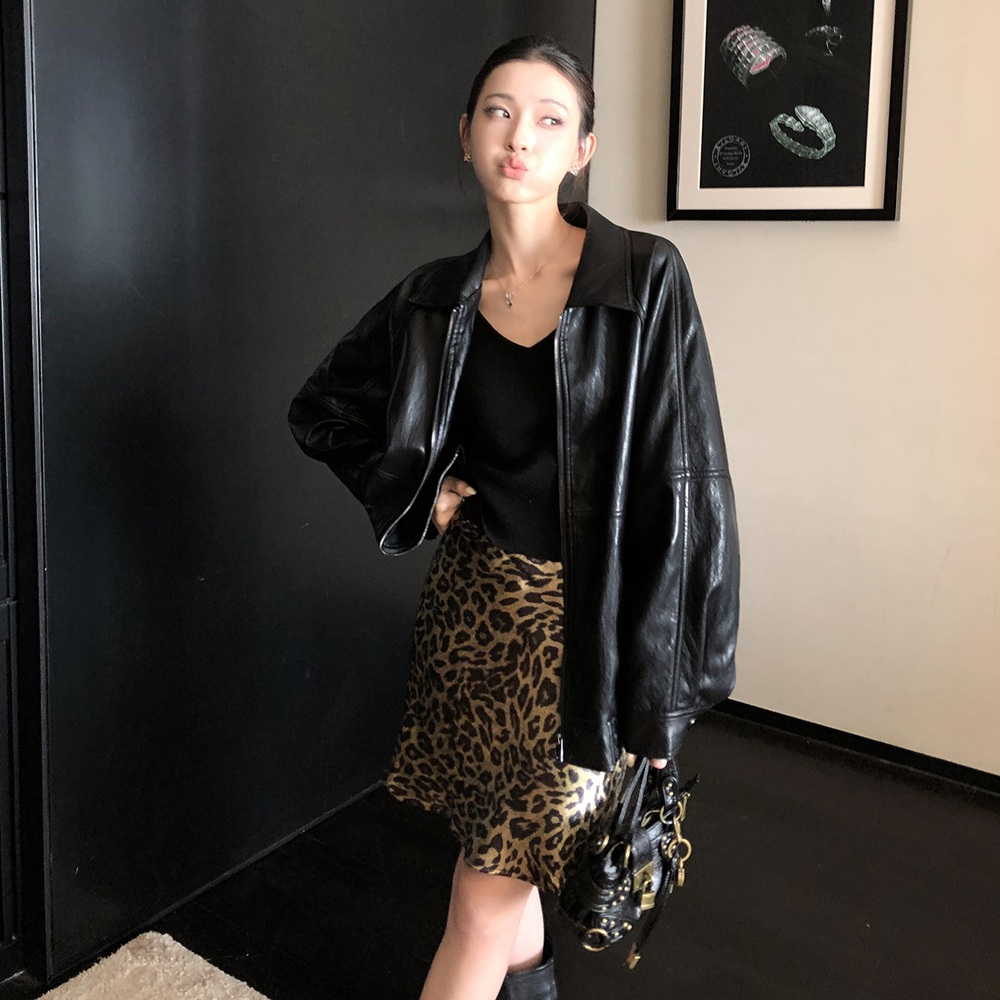 레오파드 프린트 A라인 미디 스커트 여성 데일리 캐주얼 오피스룩 가을 겨울 코디 치마 - 상세 이미지 2