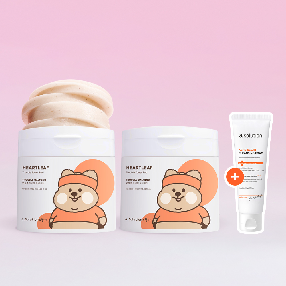 [꽃카에디션][슈퍼적립,폼50g증정] 에이솔루션 어성초 트러블 진정 토너패드 90매, 2개