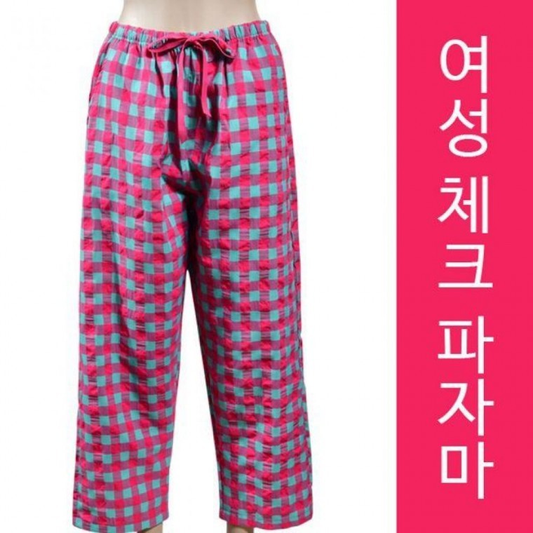 활동이 머니포켓으로 편한 체크무늬 여자 9부 파자마 - 상품 이미지