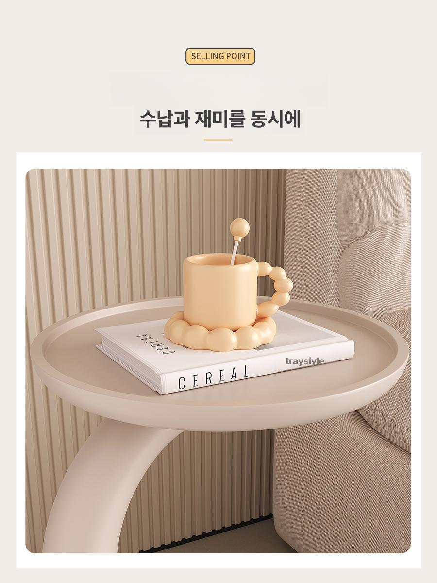 코끼리 장식 협탁 사이드 테이블  거실 침실 소파 수납 인테리어 베이지 글로시 마감 - 상세 이미지 2