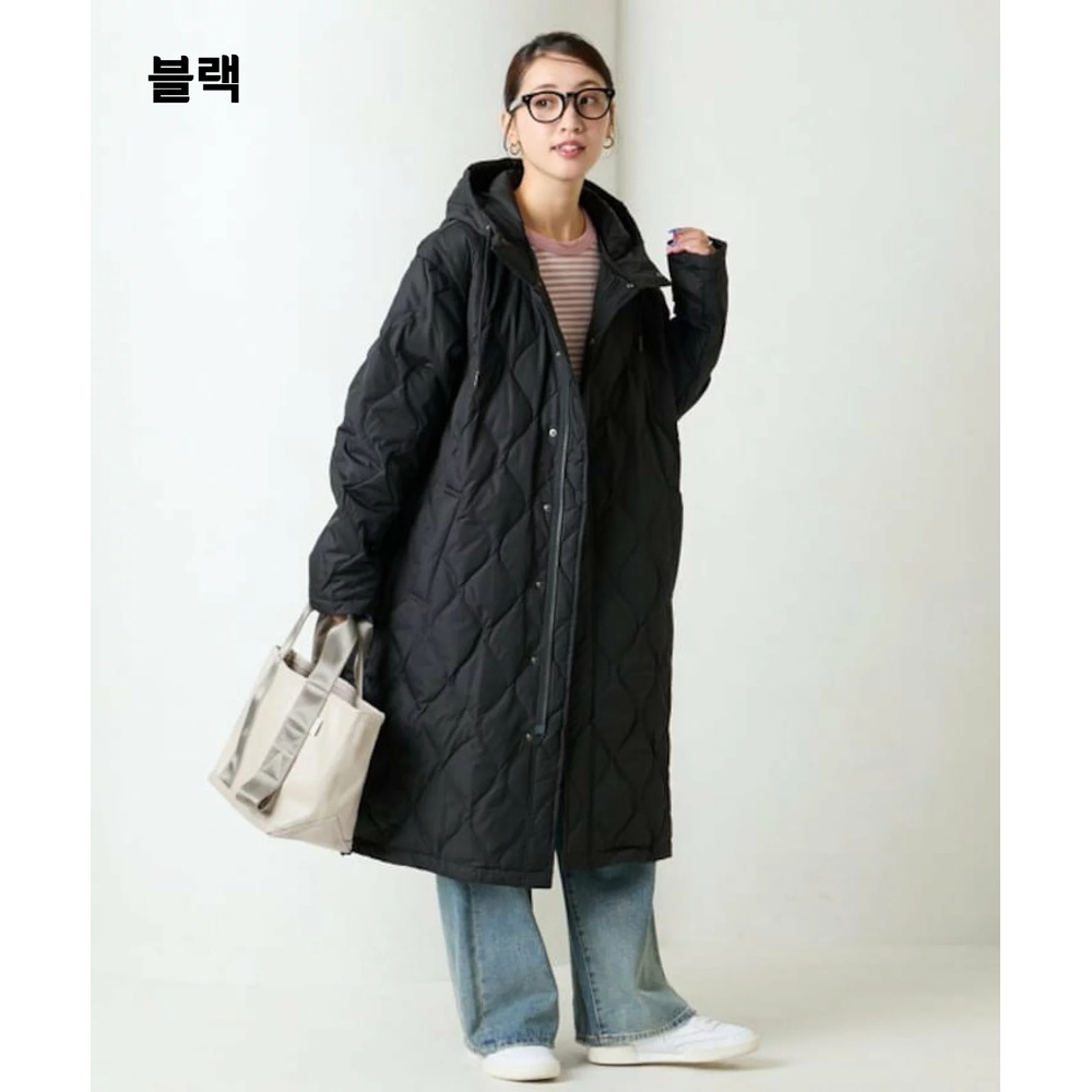 프릭스스토어 퀼트 후드 롱 다운 자켓 여성 누빔 롱 패딩 25AW 블랙 - 상세 이미지 5