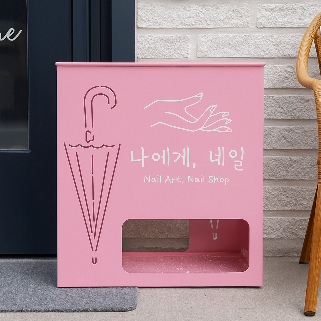 우산꽂이 철제 핑크 12구 개업선물 오픈선물 네일샵 뷰티샵 매장용 로고제작 설렘하우스 - 메인 이미지