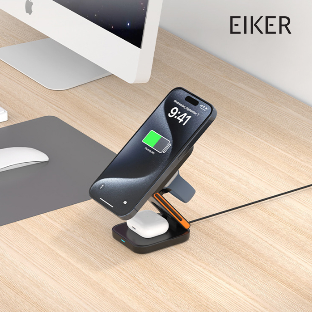 EIKER 3in1 폴딩 맥세이프 접이식 무선충전기 초경량 15W 고속 마그네틱 충전 거치대 - 상세 이미지 2