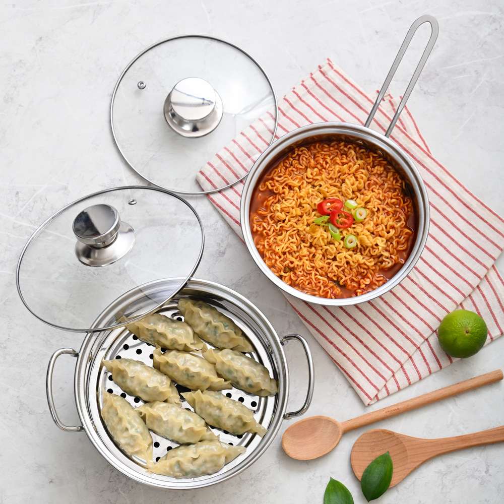 시샘 초음파 세척한 스텐 미니 편수 양수 인덕션 찜 냄비 + 전용 찜기 - 상세 이미지 4