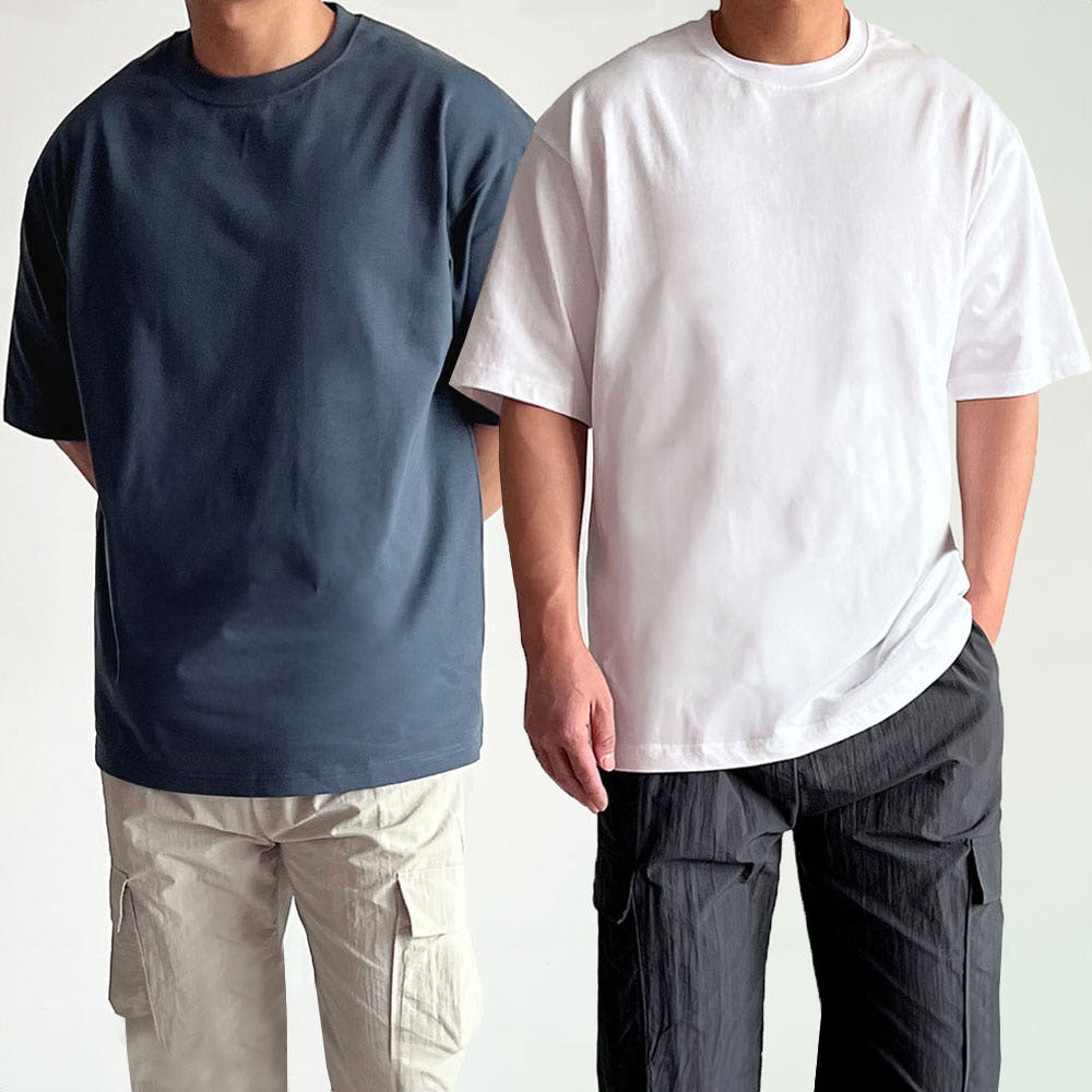 커먼타이거 1+1 쿨반팔티 흰색 오버핏 헤비코튼