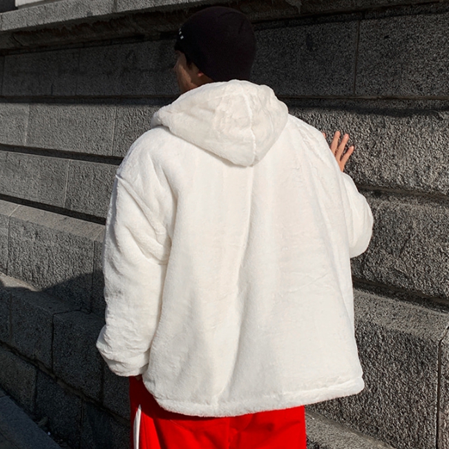 남자 거맥 루즈 오버핏 겨울 밍크 퍼 후드 집업 자켓 - 상세 이미지 4