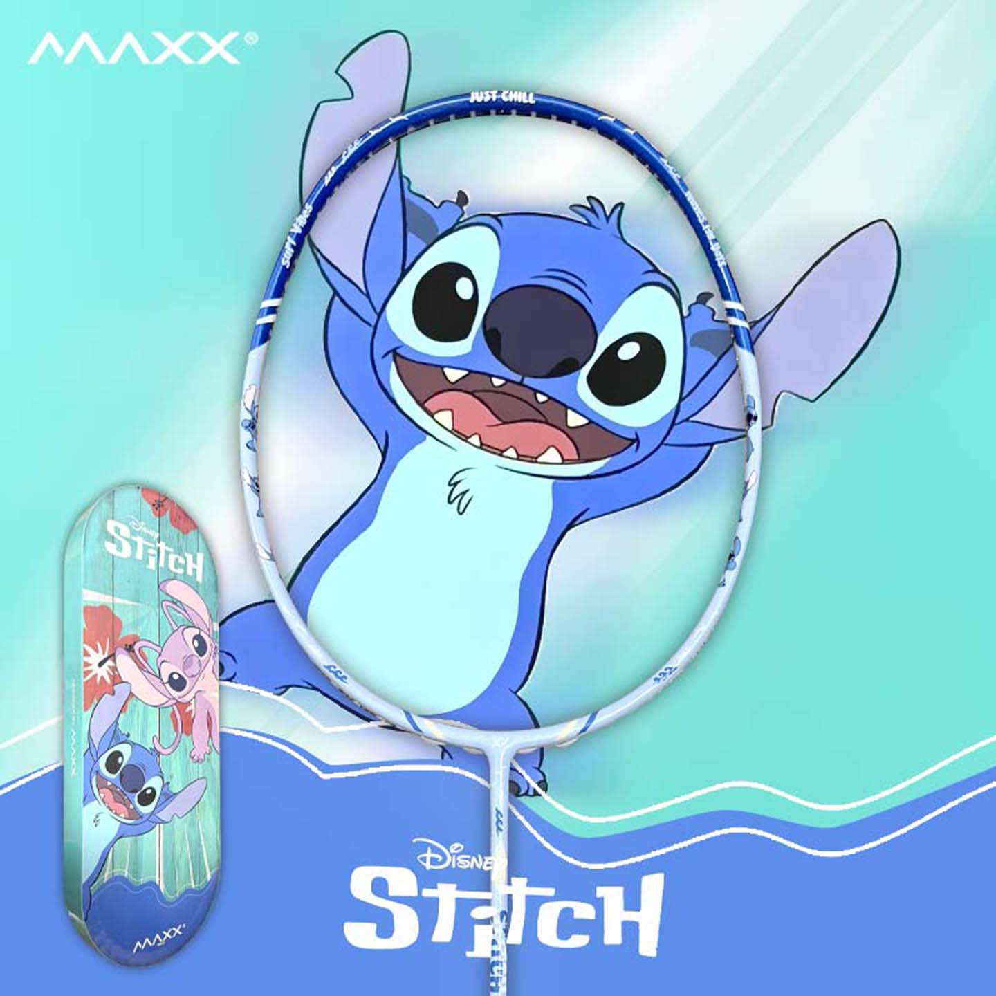 MAXX 맥스 디즈니 스티치 콜라보 배드민턴라켓 4U6 풀케이스포함 블루 - 상품 이미지