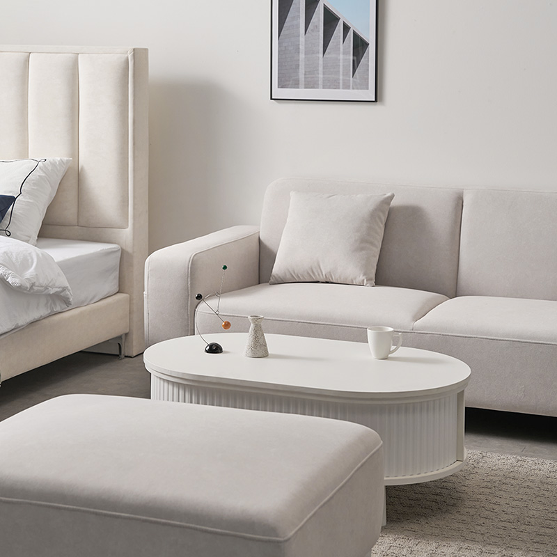 e스마트 에어리 아쿠아텍스 3인용 패브릭 쇼파 스툴포함