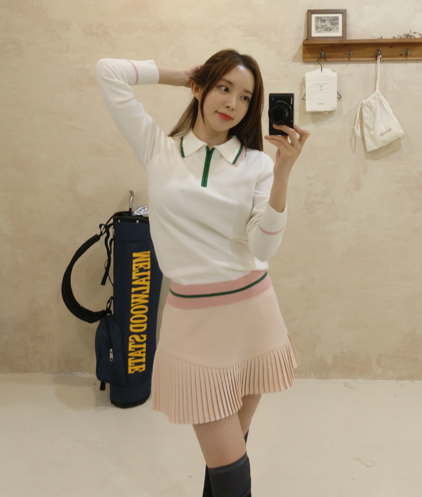 배색카라 반집업 여성 골프 니트티 가을겨울 이미지 3