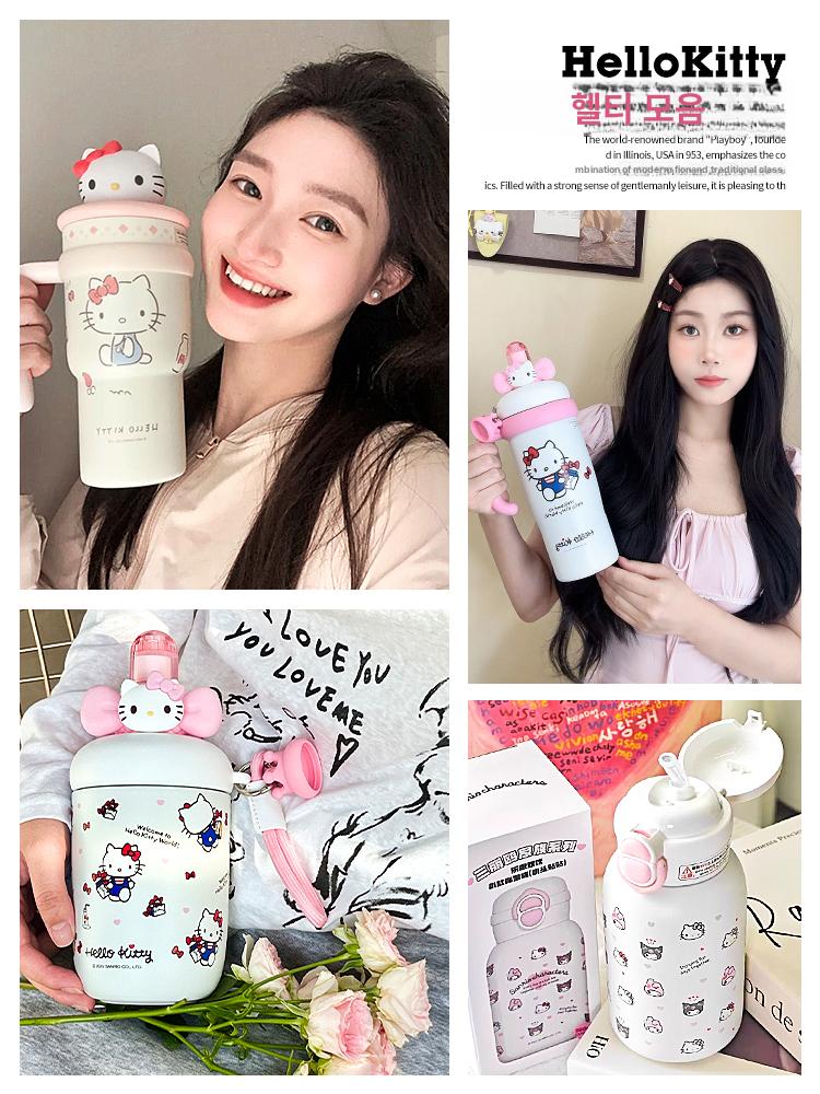 헬로 키티 텀블러 보온 보냉 물병 스테인리스 빨대컵 캐릭터 학생 직장인 레시피 직선형 500ml - 상세 이미지 4